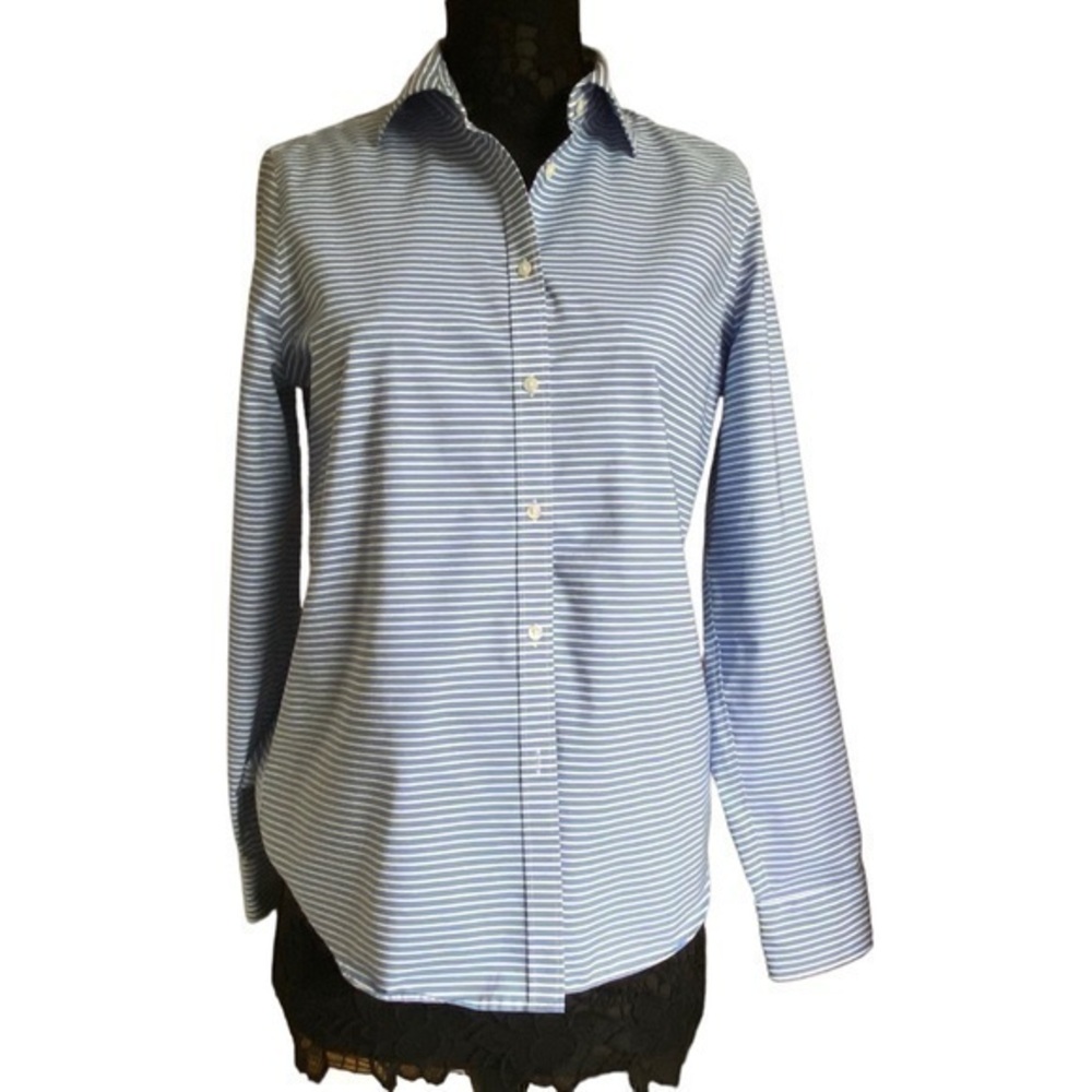 Chaps blue white cotton poplin striped Oxford button down shirt Size Lar…